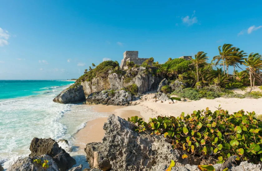 The archaeological site of Tulum facing the Caribbean Sea, Yucatan
