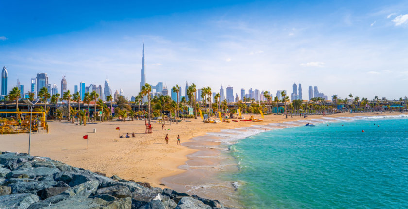 The sea and its view of the Dubai skyline