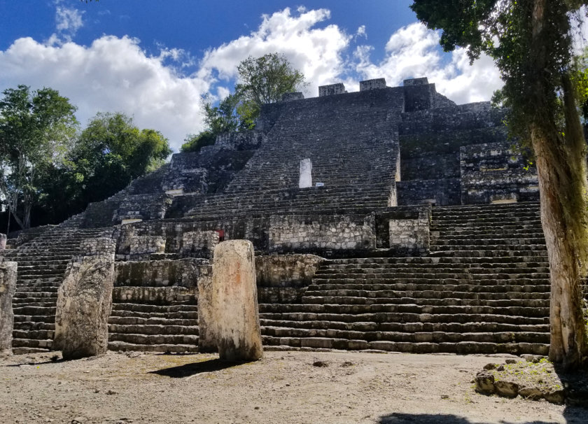 At the foot of Structure II of Calakmul, Calakmul itinerary