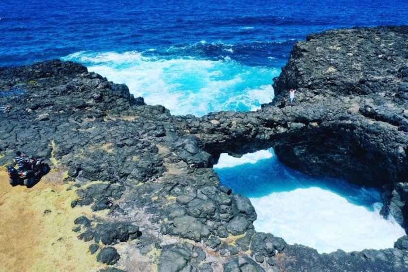 The Natural Bridge, on the wild coast of the South of Mauritius